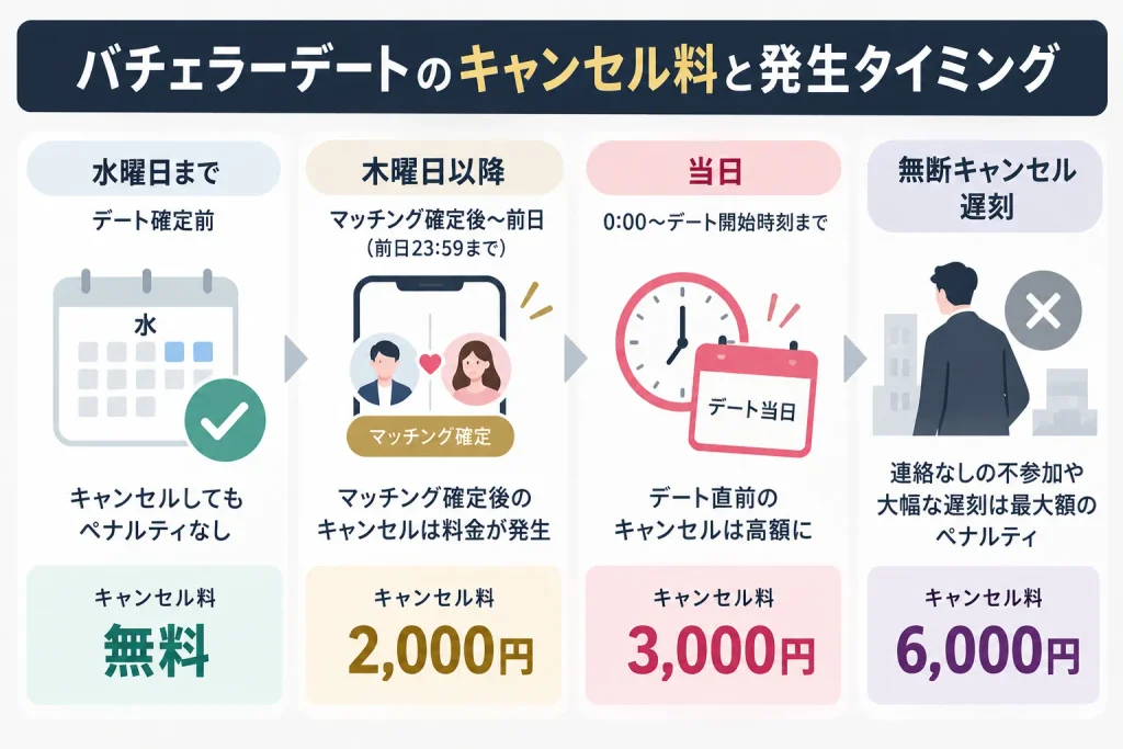 バチェラーデートのキャンセル料と発生タイミング