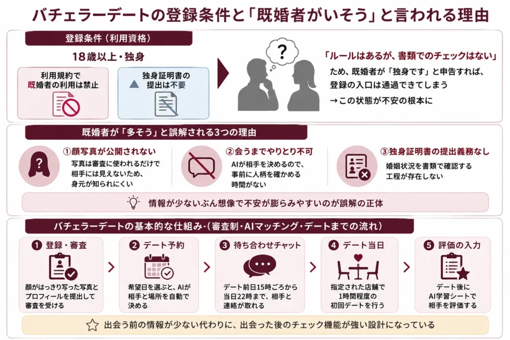 バチェラーデートの登録条件と「既婚者がいそう」と言われる理由