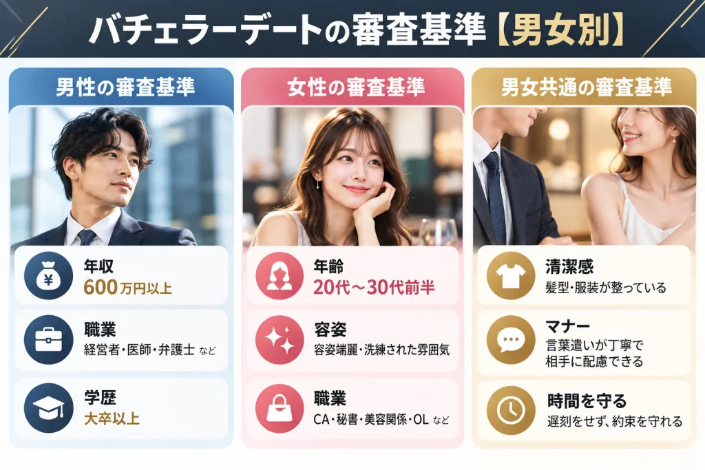 バチェラーデートの審査基準【男女別】