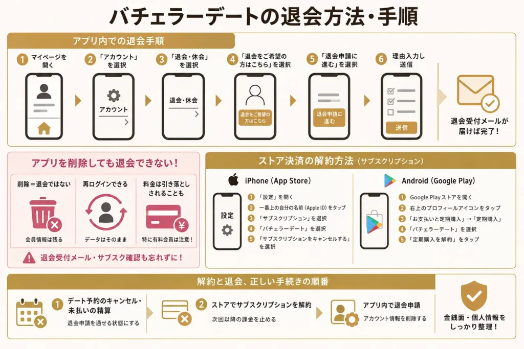 バチェラーデートの退会方法・手順