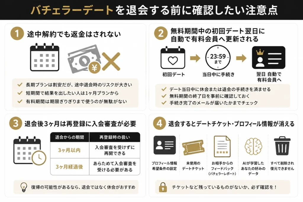 バチェラーデートを退会する前に確認したい注意点