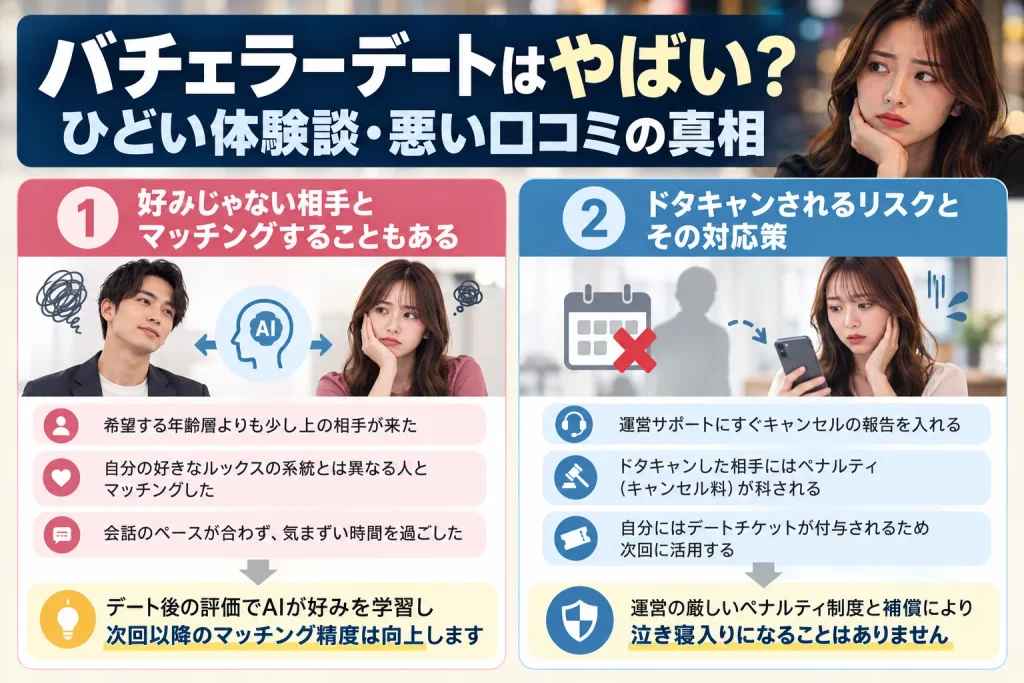 バチェラーデートはやばい？ひどい体験談・悪い口コミの真相